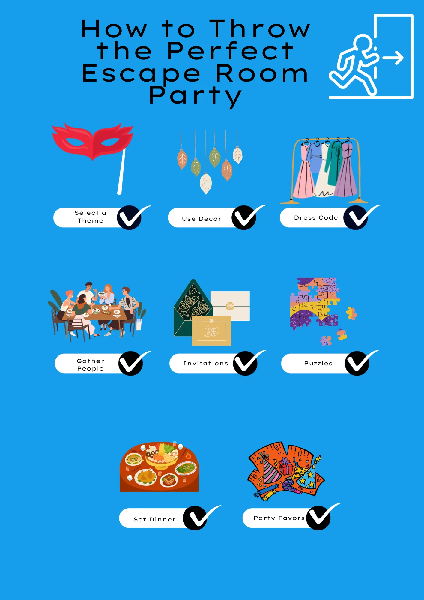 An infographic on the perfect escape room party checklist