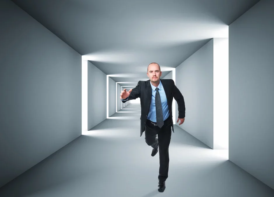 A man trying to run from an escape room