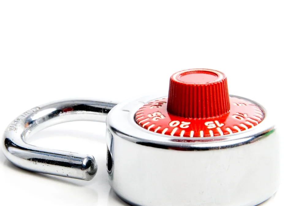 Combination lock types on plain background