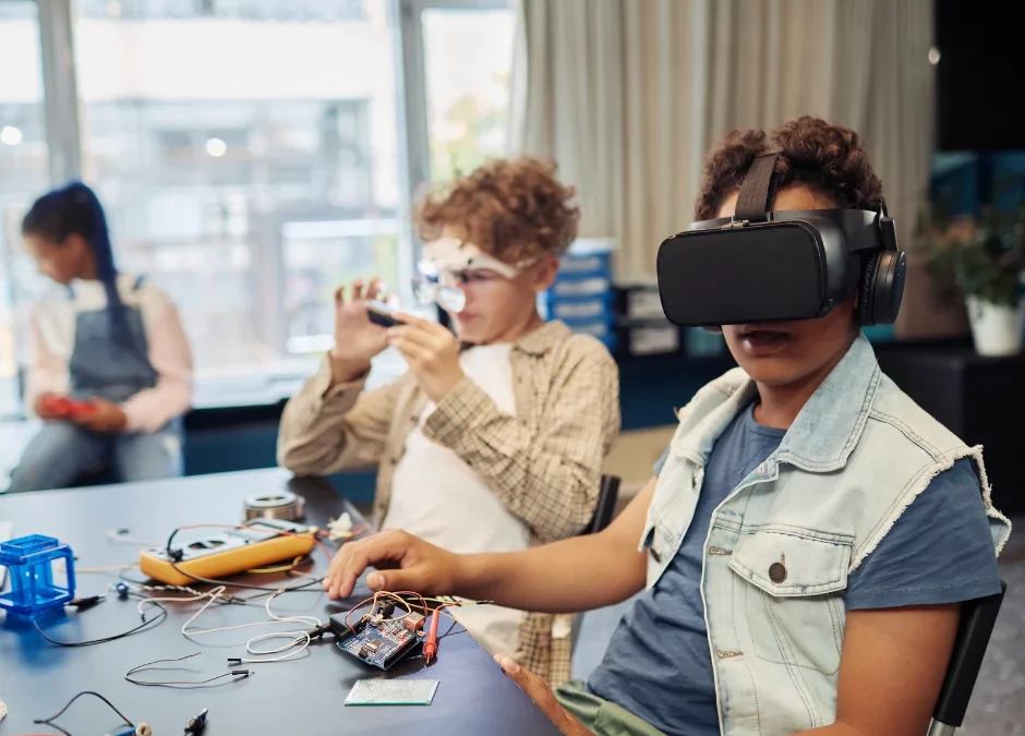 Young people playing with escape room gadgets