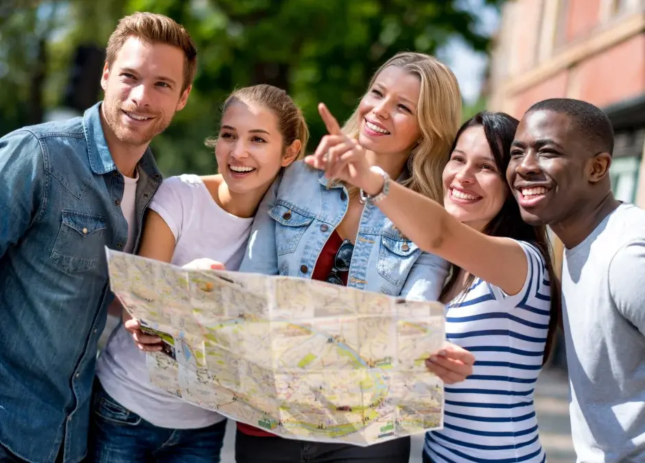 Four tourists looking for tourist places in Mississauga